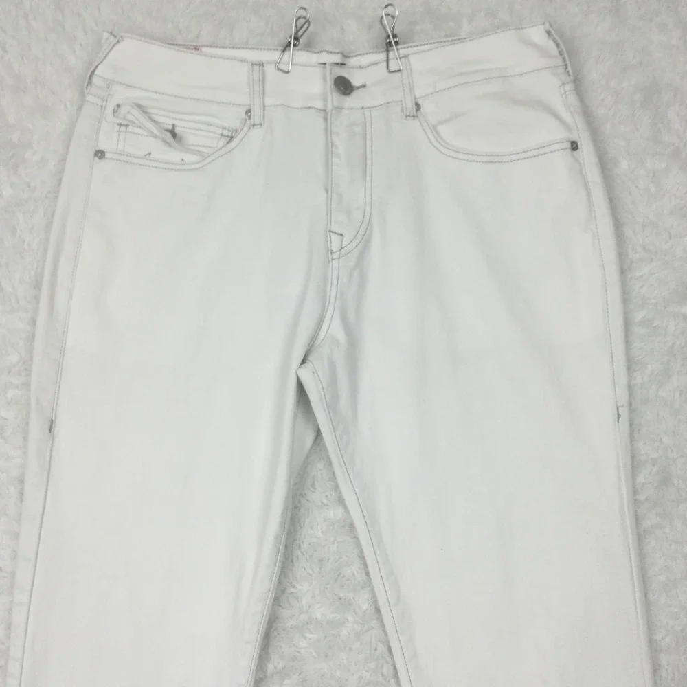 True Religion Mens Jeans Geno Slim Straight Optic White Denim Single Needle 32
